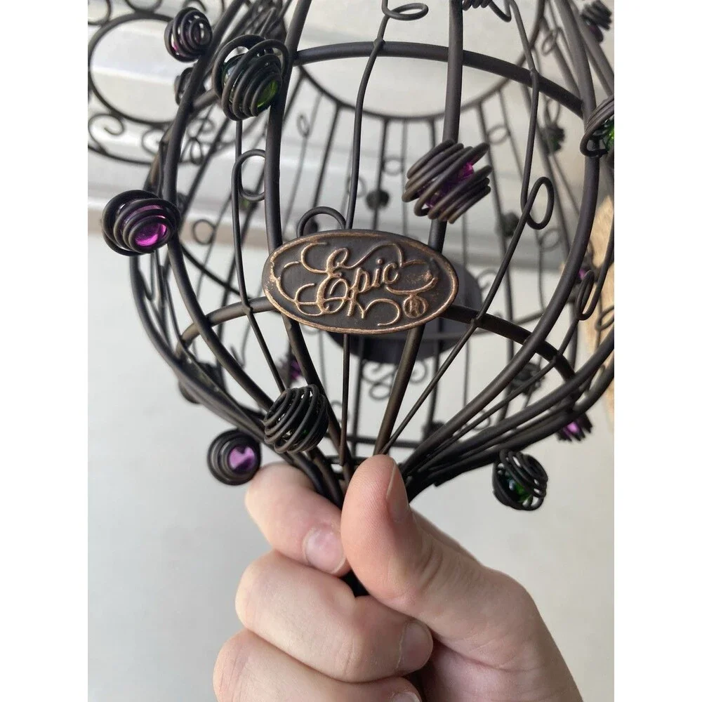 Epic Products Wine Glass Cork Cage Holder Metal Wire Purple Green Beads
